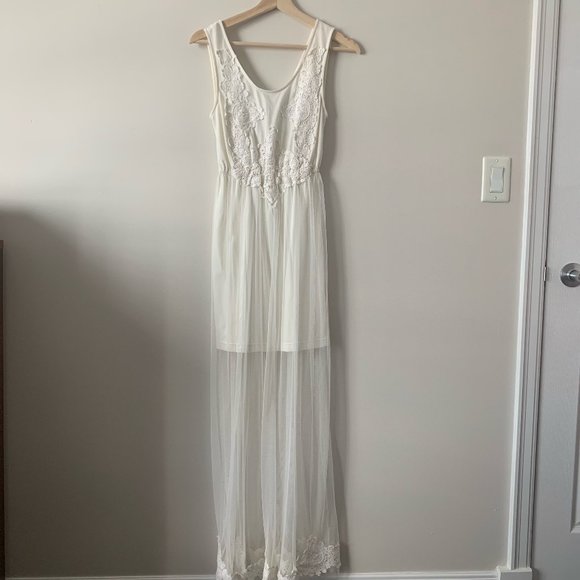 White Long Summer Dress with Lace and Net, Vero Moda, Size XS - Picture 1 of 8